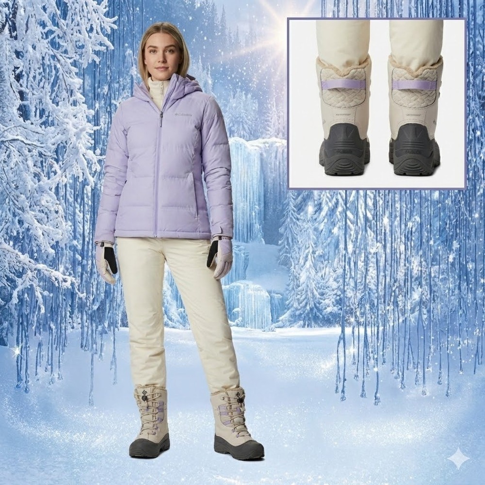 Columbia Bugaboot Celsius‎ Youth Size 5 Snow Boots Waterproof 400g Beige Purple